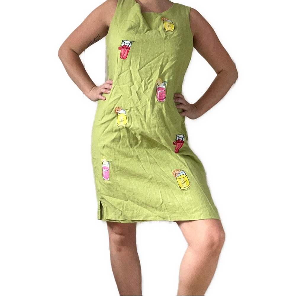 80s style light green cocktail pattern summer dress